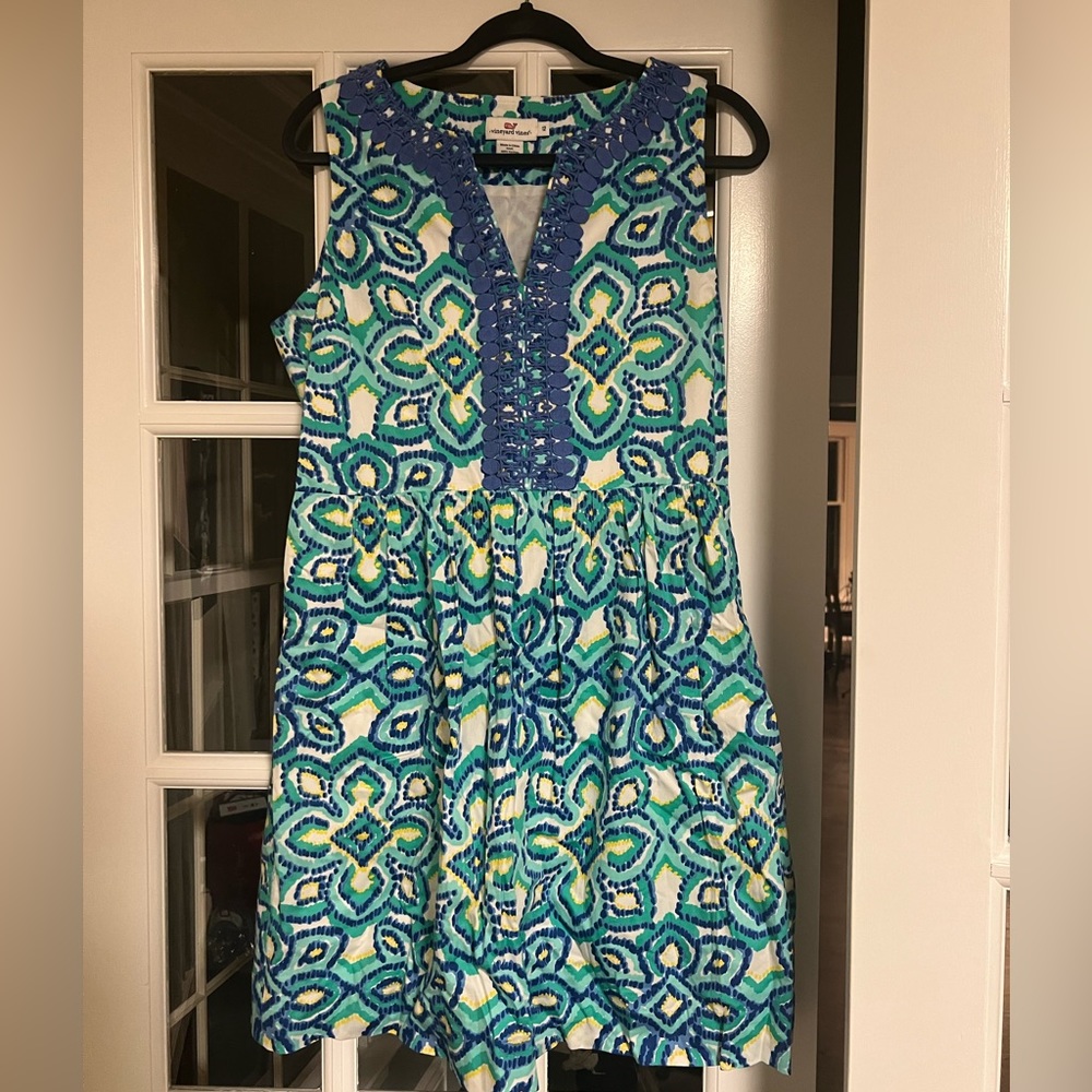 Rare! Vineyard Vines Sleeveless Cotton Mosaic Watercolor Print Dress Sz 12